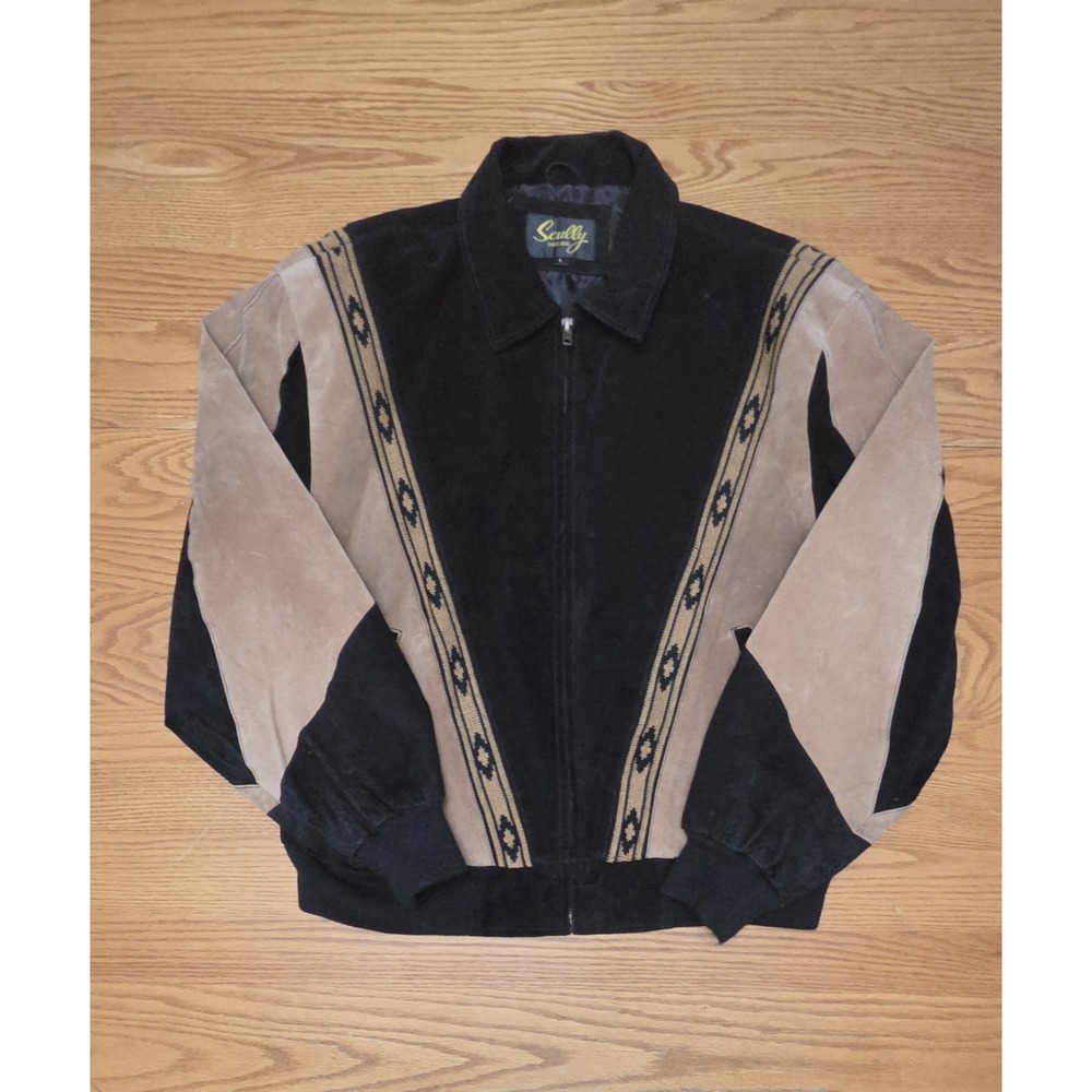 Scully Jacket Men's Large Black Brown Boar Suede Leather Rodeo Western Aztec VT